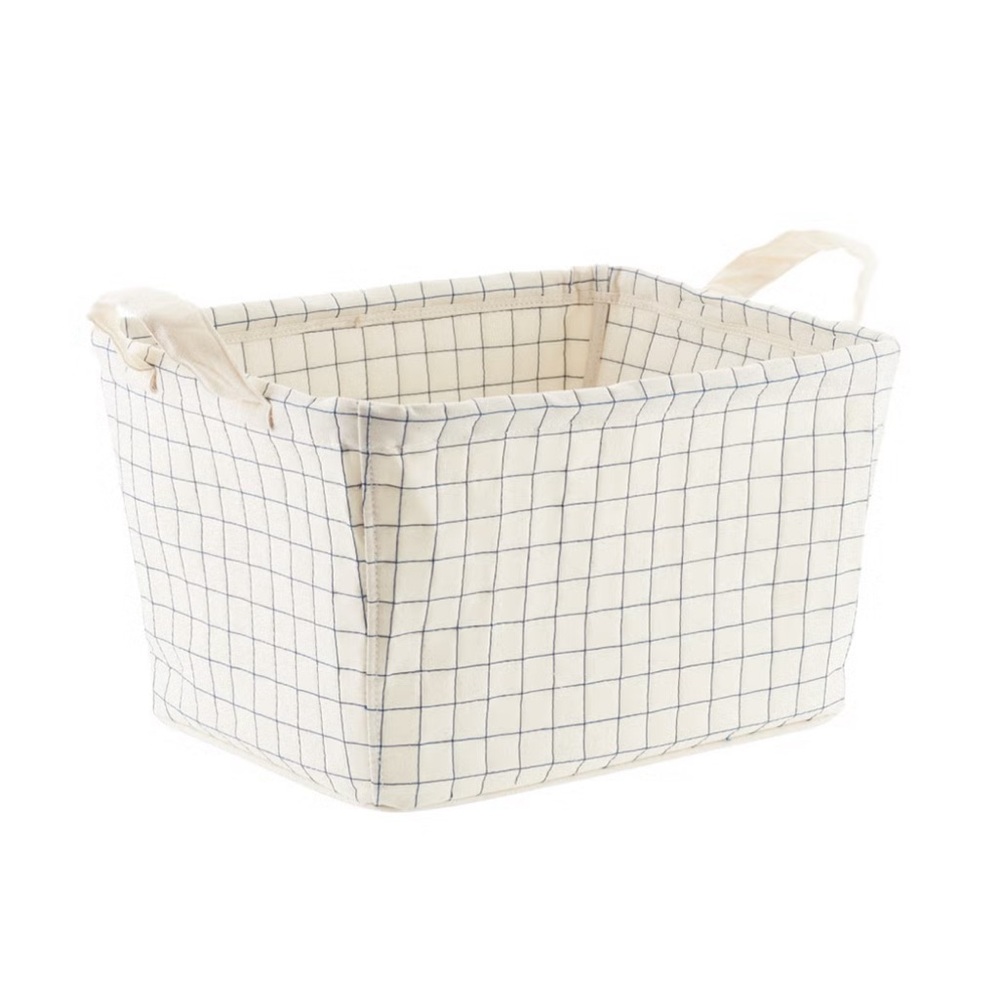 The Container Store Cream and Blue Grid Storage Basket (2)